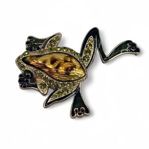 Lauren Conrad Leaping Frog Brooch Rhinestone Enamel Pin Gold Tone